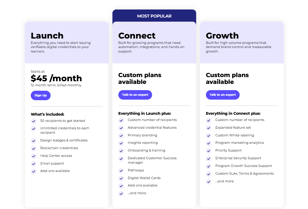 Accredible Pricing Plans